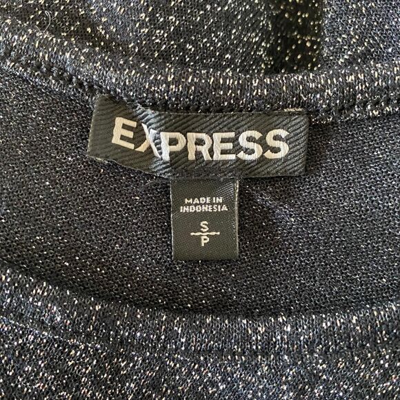 Express Early 2000's Asymmetric Silver Black Glitter Wide Bat Sleeve Top S - Picture 8 of 8
